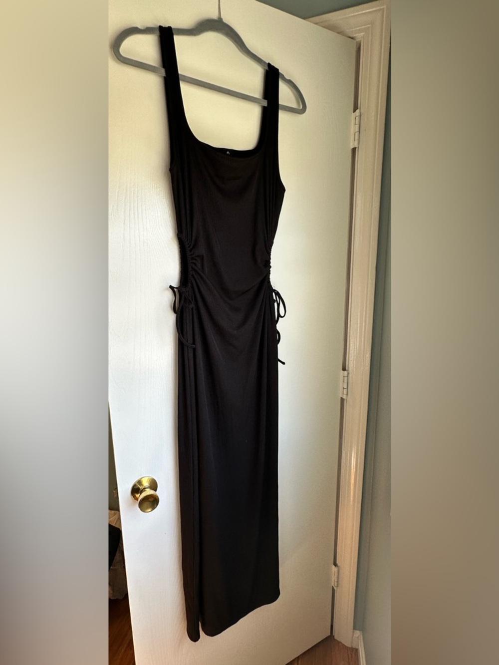 Black Ribbed Midi Tank Dress with Side Detail